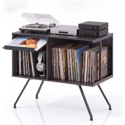 Turn-Top Vinyl Record Player Stand Cabinet - 31.5 in Turntable Table with Particles-Blocking Lid, Storage for Records, Living Room Media Console