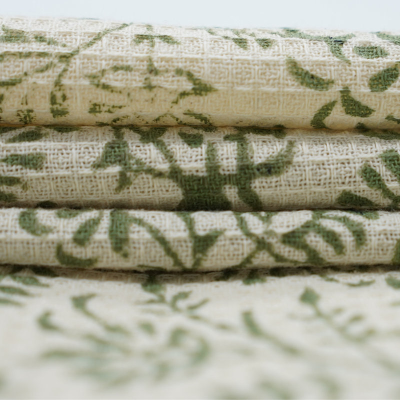 Cotton Hand Block Print Waffle Floral Hand Towels - Eco-Conscious, Beautifully Designed for Your Home, Junglee Ghass, Green