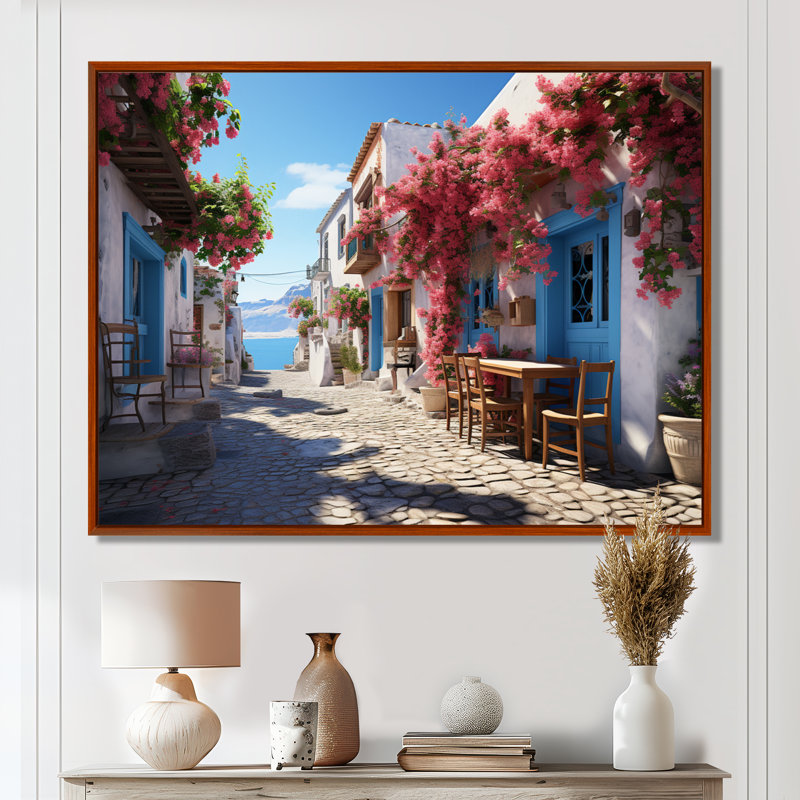 Greece Greek Island Rhapsody - Print, 30" H x 40" W x 1.5" D, Brown Floater Framed