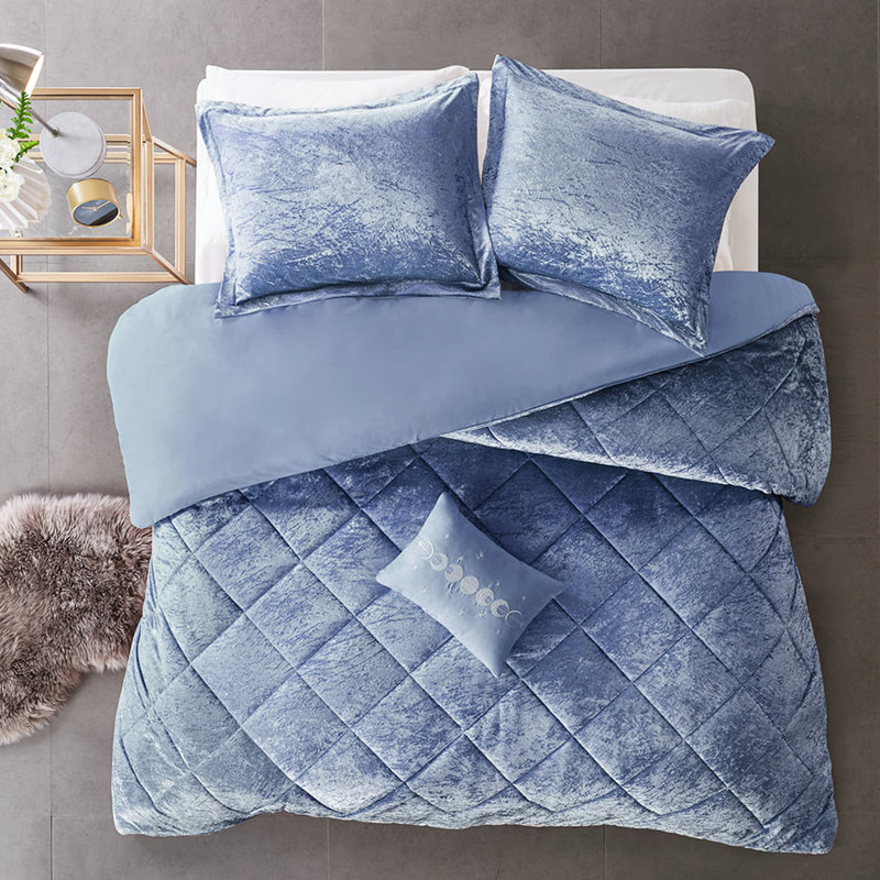 Housse de couette en velours Periwinkle Blue, Housse de couette grand + 2 taies d'oreiller, Bleu