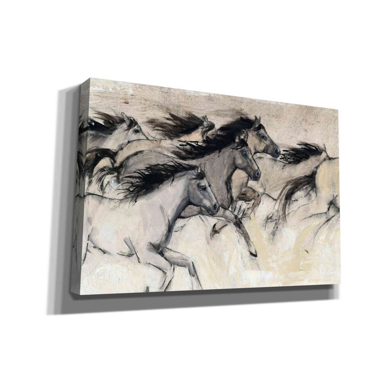 «Horses in Motion I» par Tim O'toole, art mural sur toile, H 40 po x l 60 po x P 1,5 po