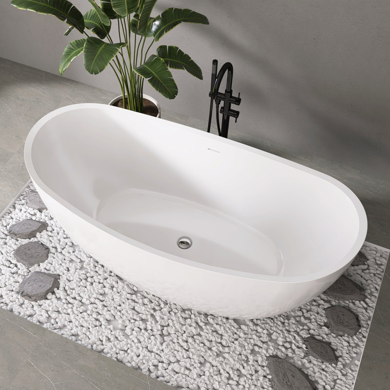 Baignoire autoportante ovale double en acrylique blanc Fslefay 66 po avec trop-plein