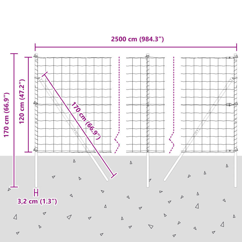 120cm H x 2500cm W Metal Border Fencing