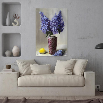 Lilac Still Life With Lemon Vibrant Abstract Contemporary Lilac Violet Flower Fruit Wall Art