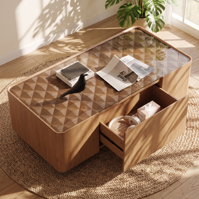 Table basse à tiroirs en verre l 46,8 po x P 23,2 po x H 15,7 po RARLON
