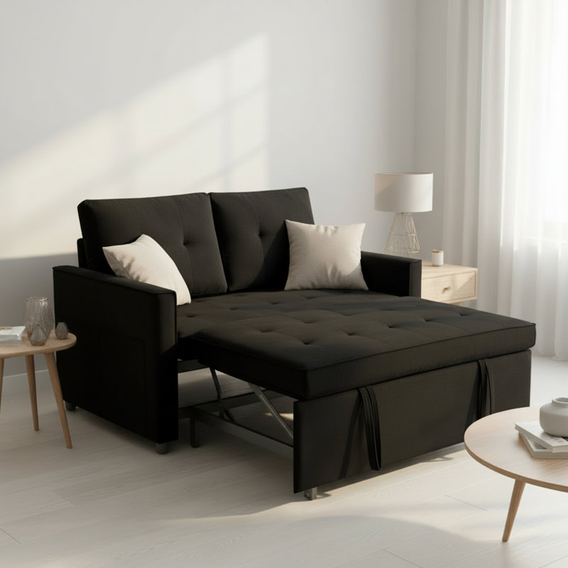 Canapé-lit convertible 3 en 1, canapé-lit en velours avec dossier et poches réglables, 35.43" H x 31.5" W x 53.54" D, Noir