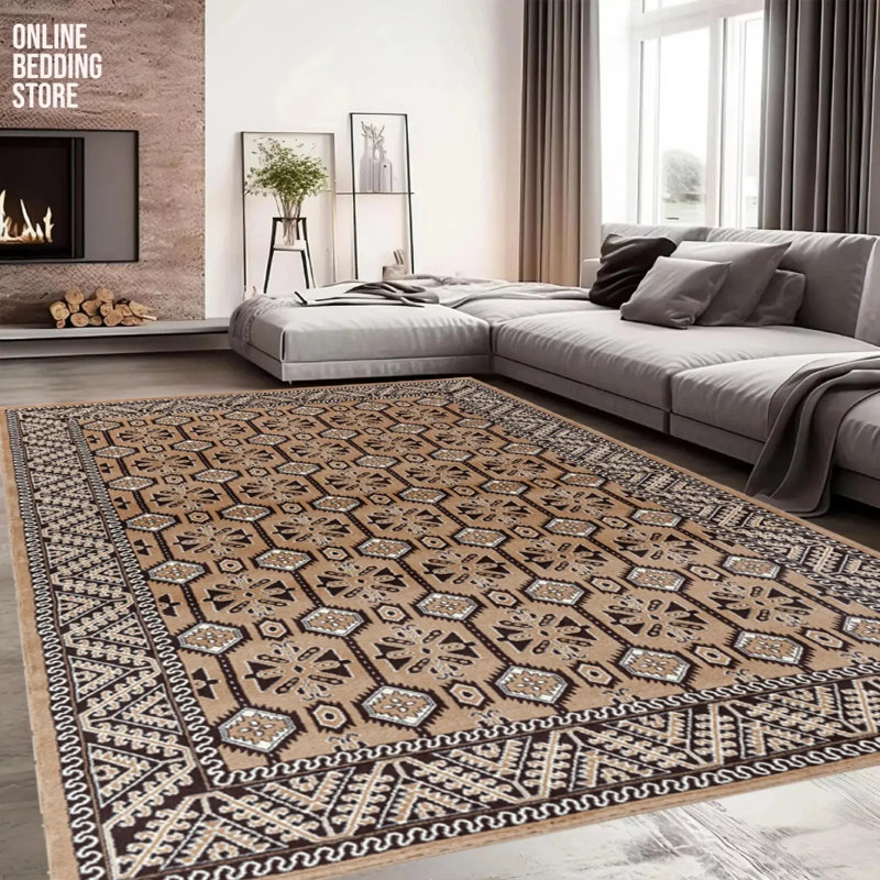 Oriental Area Rug, Blue, Round 120 cm