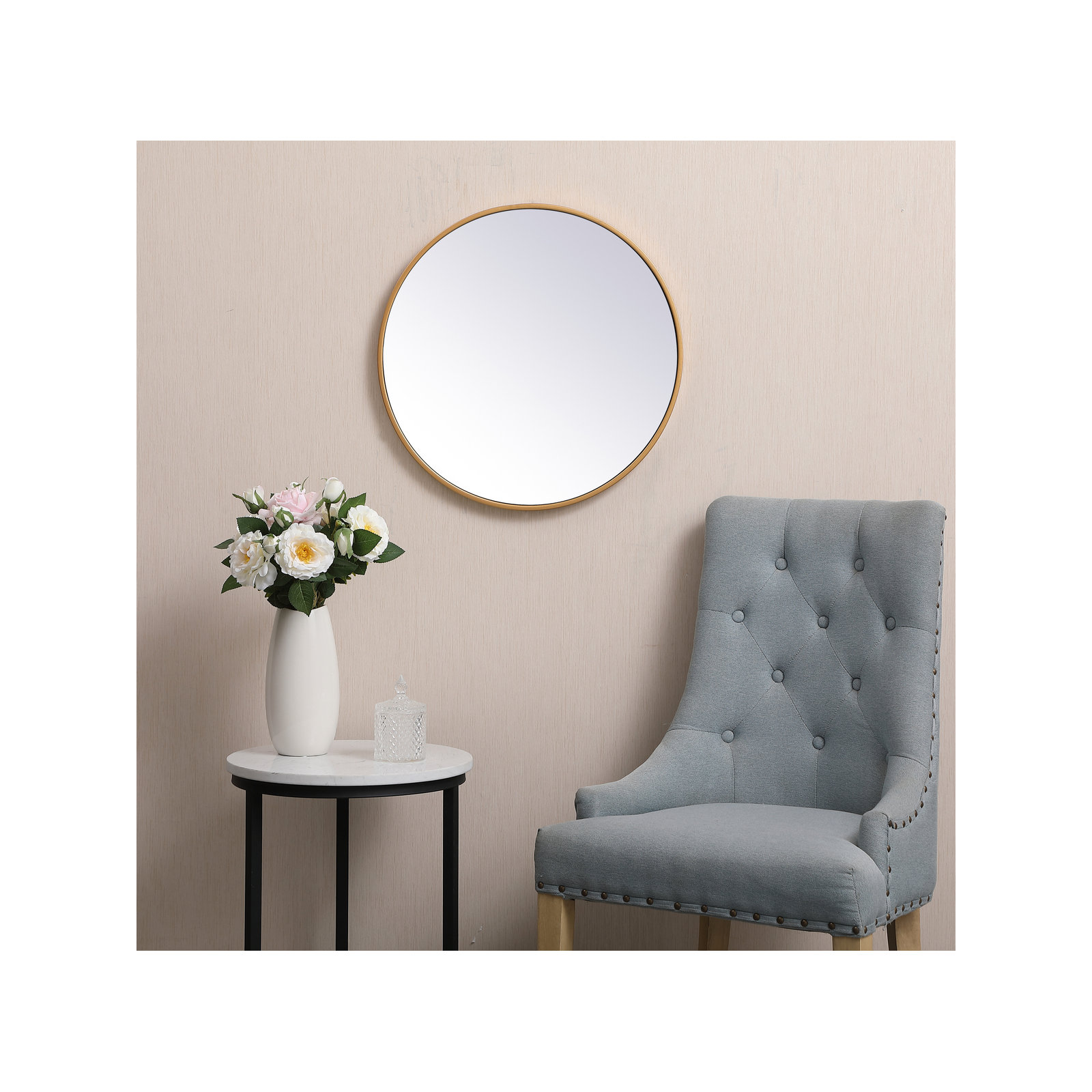 Sabine Metal Round Wall Mirror, 39" x 39", Brass