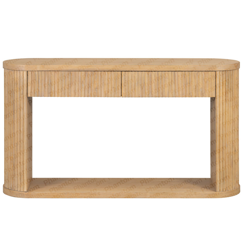 Console ovale avec 2 tiroirs et tablette inférieure Trexm, Naturel