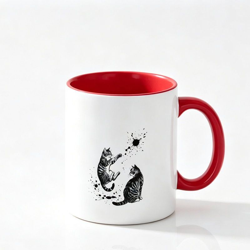 Cute Ceramic Mug with Two Cats Playing with Ink Splash Design - Perfect Gift for Cat Lover on Birthday Christmas Thanksgiving.