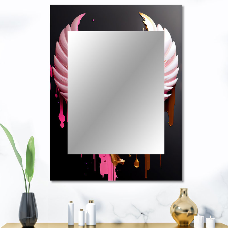 Pink,Gold And Black Angel Wings I - Wings Angel Wall Mirror, Gold Decorative Mirror, Printed Metal Art, 40" x 30"