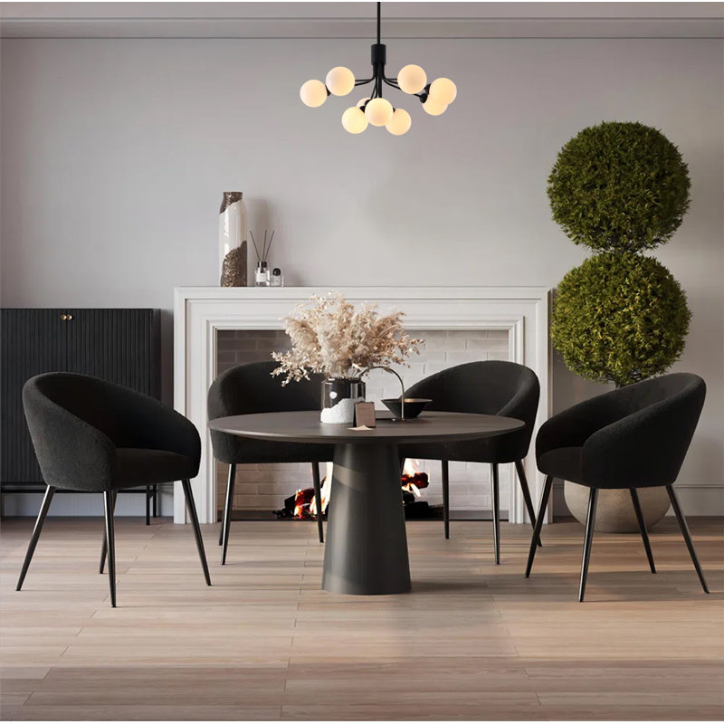 Lustre spoutnik noir 9 lumières avec abat-jour en verre blanc