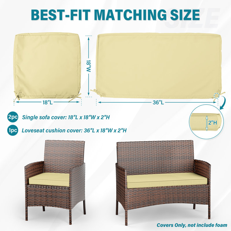 3-Piece Outdoor  Cushion  Covers Set(1 Big Cover+2 Small Covers), Covers Only, Light Yellow
