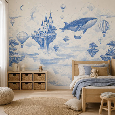 Papier peint en toile bleue, fresque murale, paysage fantastique, îles flottantes