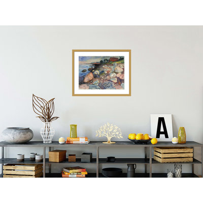 Shore with Red House by Edvard Munch -Framed Giclee Print