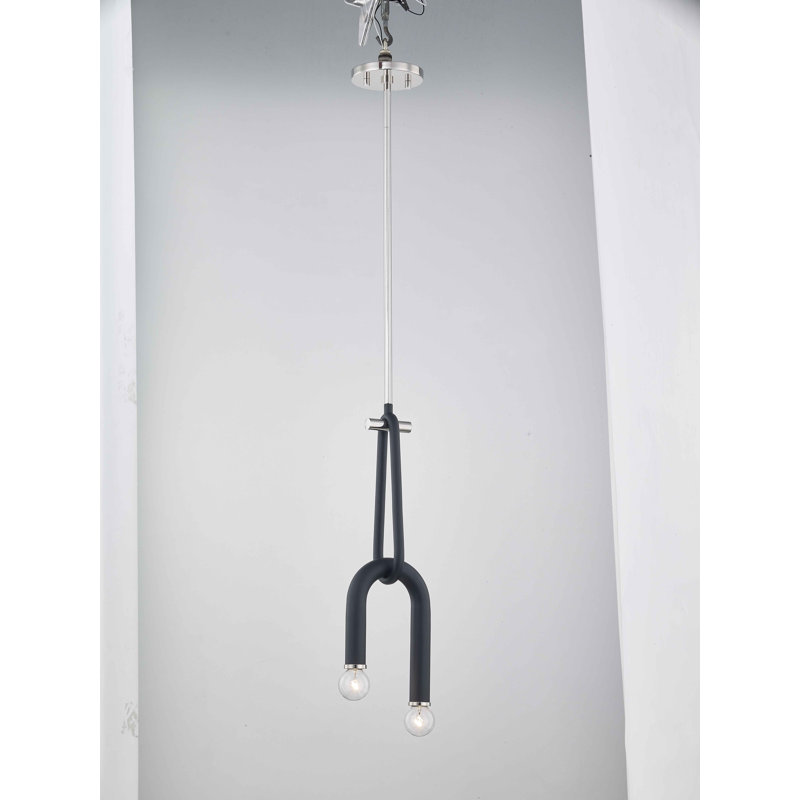 Luminaire suspendu unique à 2 lumières Rhea, Nickel poli