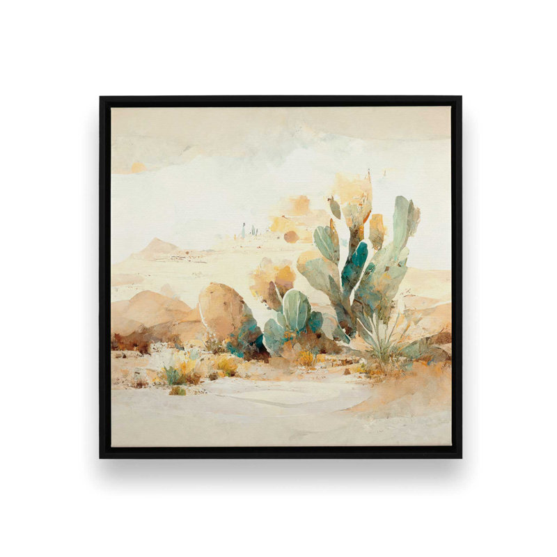 Motif de cactus, H 32,75 po x l 32,75 po x P 1,75 po, Cadre flottant noir satiné