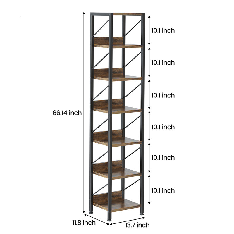 Narrow Bookshelf Tall Skinny Bookcase 6 Tier Storage Rack, Brown/Black