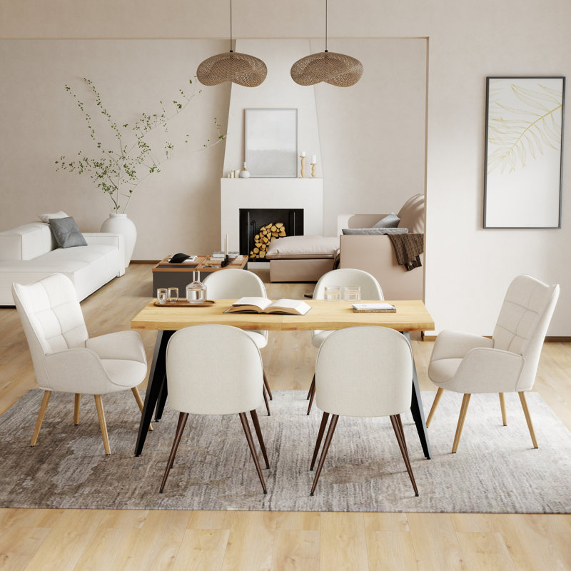 Ensemble de table de salle à manger 7 pièces Shivani Elegant, Chêne clair, Beige
