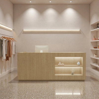 Vintage Reception Desk with LED Lighting and Lockable Storage – Commercial Display Front Counter for Retail and Business Spaces