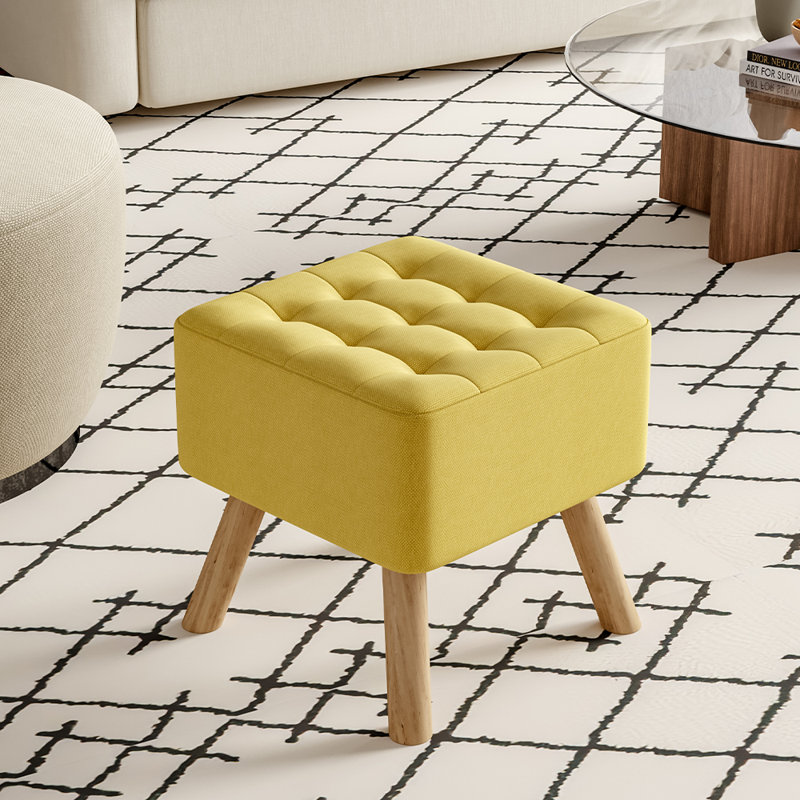 Germain 39.5cm Wide Square Solid Colour Footstool Ottoman, Yellow