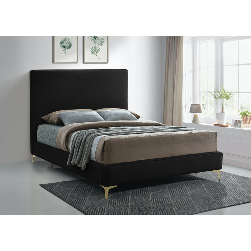 Upholstered Platform Bed, Black Velvet, King