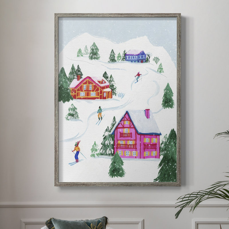 «Candy Ski Village II», reproduction encadrée - bois massif, H 15 po x l 12 po