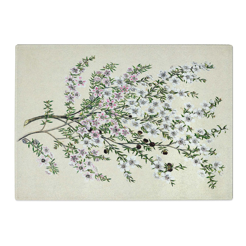 Tempered Glass Manuka Flowers by Sarah Featon Chopping Board, 39 cm x 28.5 cm