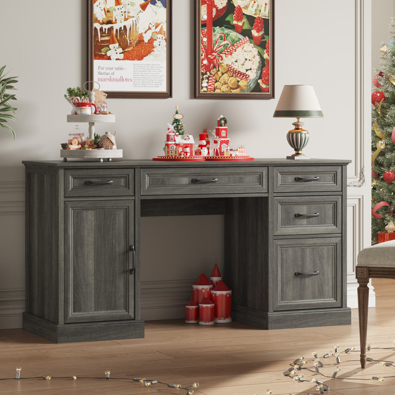 Bureau d'écriture moderne avec tiroir, bureau de direction et classeur Hava pour bureau, Gris