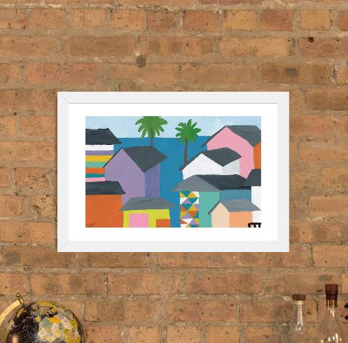 «Beachfront Property II», reproduction, Papier encadré blanc, H 16 po x l 24 po x P 1 po