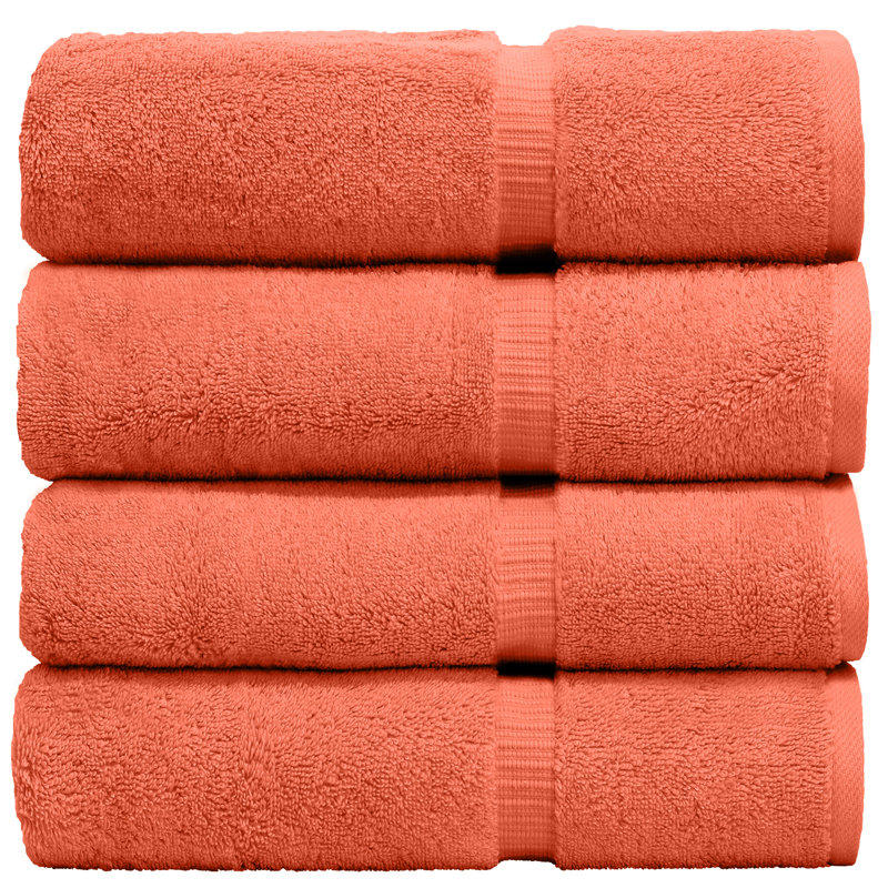 Ensemble de 4 serviettes de bain 100% coton, Corail
