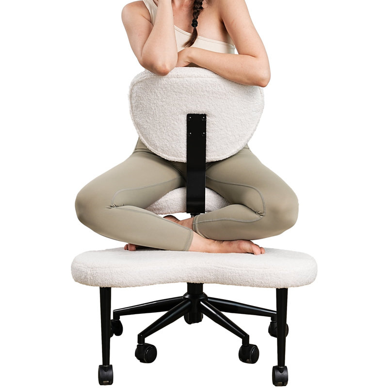 Ergonomic Cross Legged Office Chair with Wheels - Adjustable Height for Meditation, ADHD Desk & Yoga - Wide Criss Cross Design with Lumbar Support, Kneeling Chair