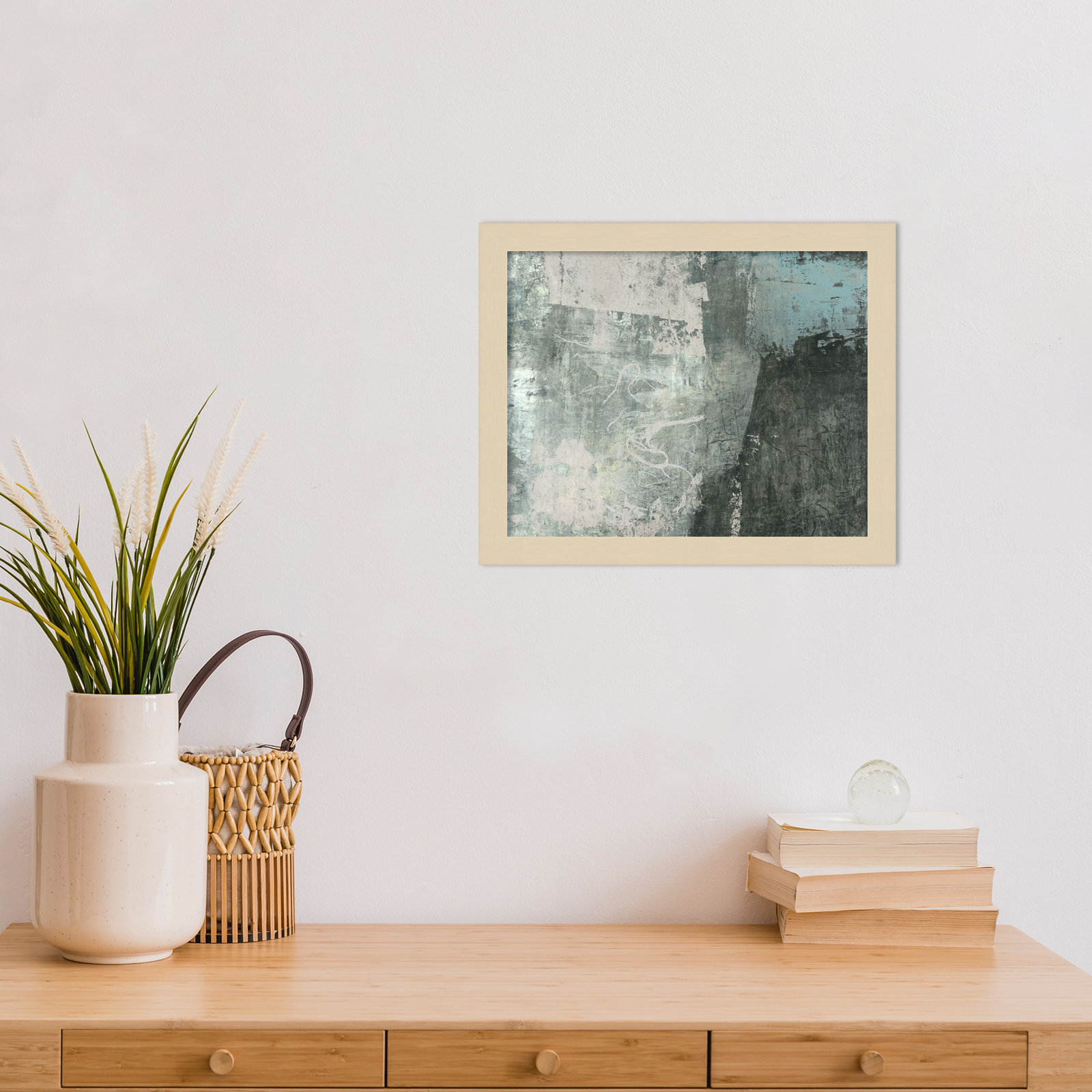 Black and Grey and Blue I by Fresno Wood Framed Wall Art Print, 11" H x 13" W, Brown