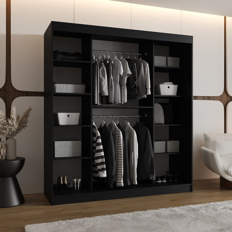 2 Door Wardrobe, 200cm H x 180cm W x 62cm D, Black