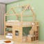 Lit superposé Wood House avec DEL et tablette et garde-corps-1091851091