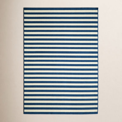 Adrienne Navy Cream Striped Indoor Outdoor Rug