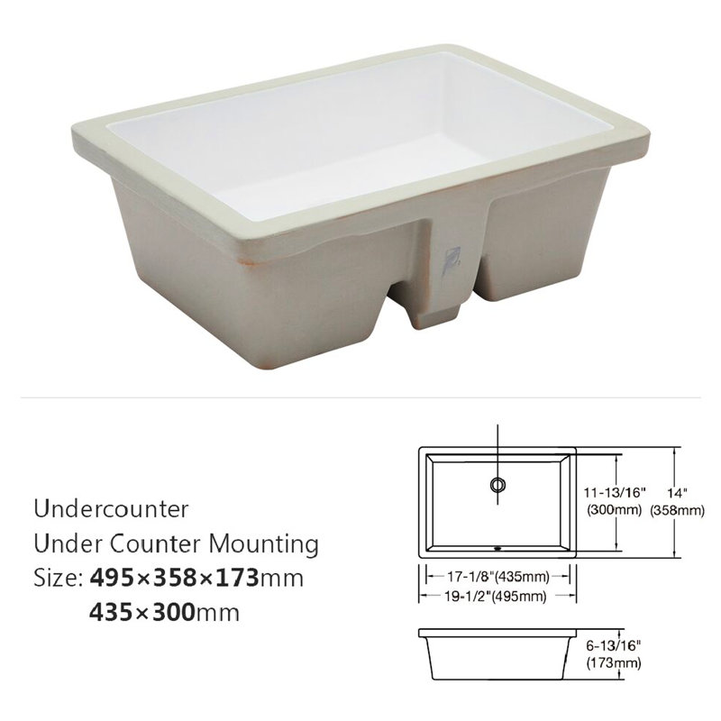 Lavabo de salle de bain rectangulaire encastré en céramique blanc avec trop-plein 19,5 po x 14 po x 6 po Classic, Classic