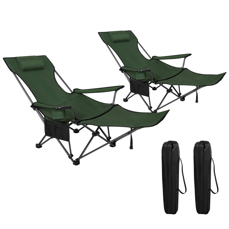 Camping Chair Lightweight Folding Fishing Chair with Retractable Footrest and Removable Headrest, Carry Bag, for Outdoor Activities