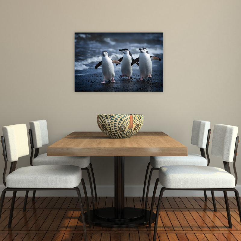 Three Chinstrap Penguins Contemporary Bird Penguin Beach Wall Art Print, 91.44cm H x 60.96cm W