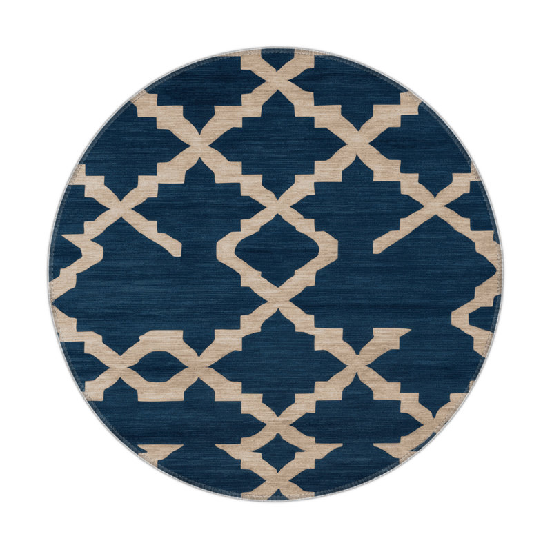 Tapis bleu intérieur et extérieur Trellis, Rond 5 pi