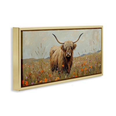 Longhorn And Wildflowers Floating Frame, design by Petal Prints Design