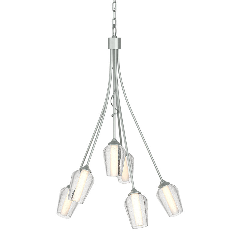 Lustre géométrique à 6 lumières Flora, Platine rétro, Opale / Semence