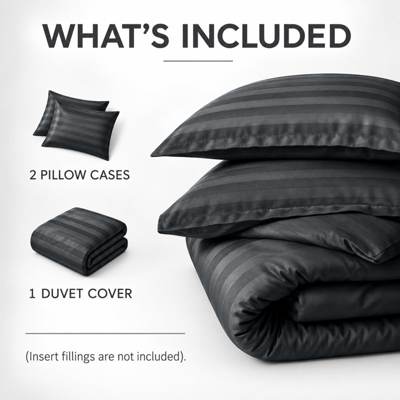 Microfiber Striped Duvet Cover Set with Pillowcases Included, Double Duvet Cover Set + 2 Pillowcases, Charcoal