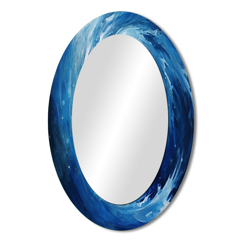 «Blue Swirl Wave Spiral VI», miroir mural unique en spirale abstraite, 36 po x 24 po, Ovale