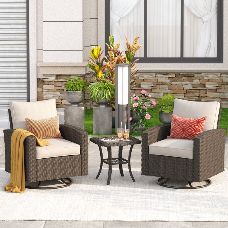 Ensemble de conversation en rotin de 3 pièces avec coussins, Beige