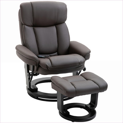 For Living Room Relaxation,  Compact 10-Point Vibration Massage Recliner Chair With Ottoman Classic Brown Faux Leather