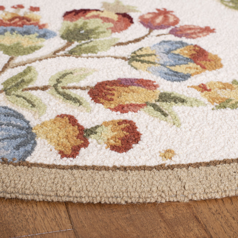 Hollander Floral Handmade Looped Wool Area Rug, Round 5'6"
