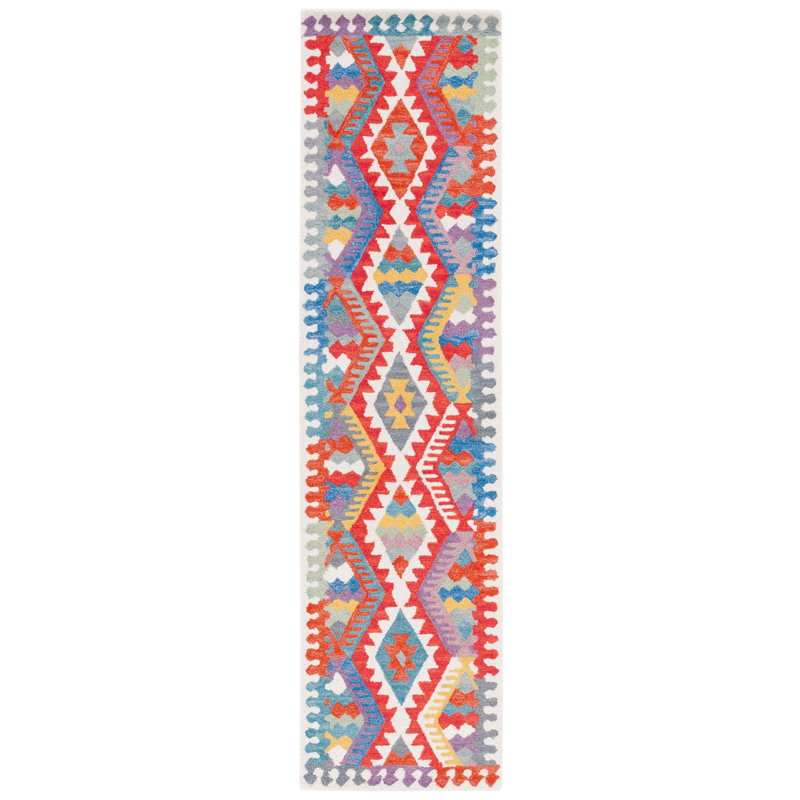 Tapis ivoire / rouge Horwich 407, Tapis de couloir 2 pi 3 po x 9 pi