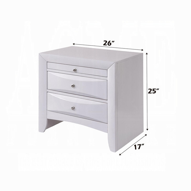Table de chevet 1Pc avec finition blanche et deux tiroirs de rangement, Blanc
