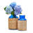 Set Of 2 Blue Glass Candle Holder / Vase With Rattan Wrap